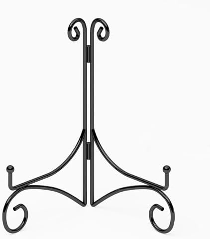 10 Inch Display Plate Holder with Folding Design, Metal Table Stand for Home Decoration, Picture Easel, Photo Frame Stand - Black