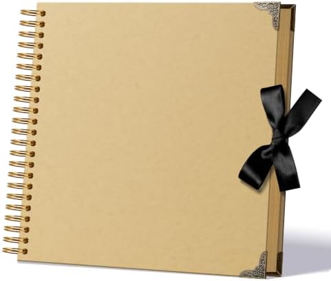 Scrapbook Photo Album 12"x12" 50-Sheet 100 Pages Kraft Paper Ribbon Closure