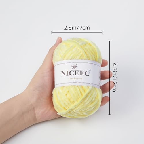 NICEEC 3 Skeins Soft Chenille Yarn 3 x85m (3X 93yds, 3X 50g)_Light Yellow
