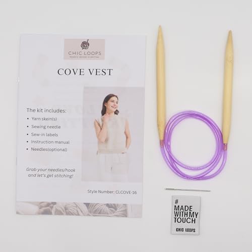 Chic Loops Knitting Kit for Beginners, Knitted Sweater Beginner Crochet Kit for Adults, Crochet Women's Round Neck Sleeveless Pullover Vest with Instruction(Birch,SA)