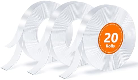 20 Rolls Double Sided Tape, Nano Tape, Transparent Adhesive Tape, Traceless Adhesive Tape, Removable, Washable, Reusable, Suitable for Carpets, Photo Walls, 9.85 Feet Per Roll