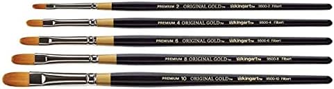 KINGART Premium 5 pc. Original Gold 9500 Series Filbert Artist Brush Set, Synthetic Golden Taklon Hair for Acrylic, Oil, Watercolor and Gouache Painting, Short Handle, 5 Sizes: 2, 4, 6, 8, 10