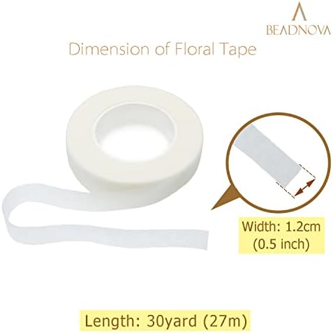 BEADNOVA Floral Tape 1/2inch Flower Tape White Floral Tape for Bouquets Floral Arranging Stem Wrap Craft (White, 30yards)