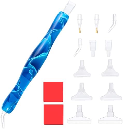 RaySoar Diamond Painting Art Drilling Dot Pen with Tips Nibs Placers Tool Accessories for Adults, Gem Rhinestone Picker Stylus DarkBlue