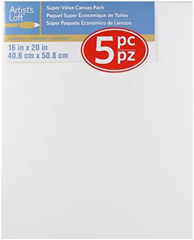 Artist's Loft 5 Count (20 Total) 16” x 20” White Super Value Canvas - Acid Free Cotton Canvas for Paint, Acrylic, & Oils - Bulk 4 Packs