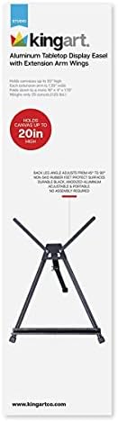 KINGART Adjustable Black Aluminum Table Top Display Easel with Extension Arm Wings -15" to 21" High - Portable Artist Tripod Folding Frame Stand - Holds Canvas, Paintings, Books, Photos, Signs