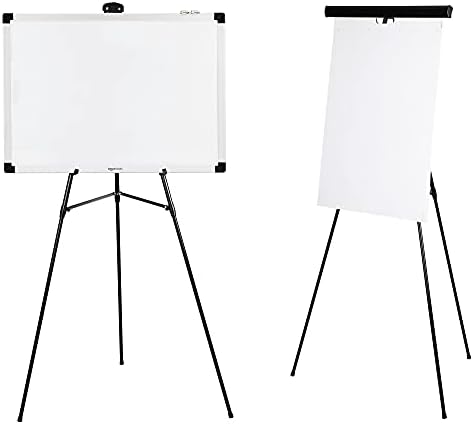 Amazon Basics High Boardroom Height Adjustable Flipchart Whiteboard and Display Easel Stand for Paper Pads and Signage, Portable, Collapsible Telescope Tripod, 37 x 18 x 28 in, Black