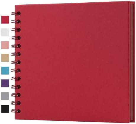 potricher 7 x 7 Inch Small DIY Scrapbook Photo Album 40 Pages, Red | Thick Kraft Paper Scrap Book Photo Albums, Memory Book for Wedding, Anniversary, Baby, Family, Travel, DIY Projects