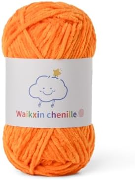 Skinny Chenille Yarn for Crocheting, 1.75 oz/ 109 yds Amigurumi Yarn&Baby Yarn for Crocheting Soft, Fluffy Fingering Weight Velvet Yarn for DIY Crafts&Baby Blankets.(Orange)