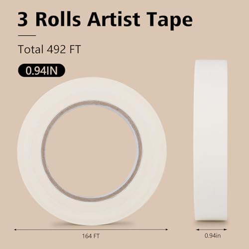 Artist Tape for Watercolor Paper, Acid Free, 3 Rolls, 0.98 in