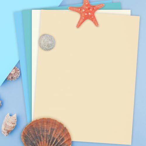 Whaline 50 Sheets 8.5 x 11 Inch Assorted Pastel Blue Colored Card Stock Paper 5 Seaside Colors Solid Core Scrapbook Paper for Print DIY Ocean Arts Crafts Making Supplies, 65Lb