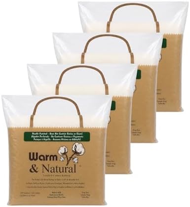 The Warm Company - Warm & Natural Cotton Quilt Batting – 4-Pack King Size Batts 120" x 124" – Premium Quilt & Craft Batting for Sewing & Quilting Projects