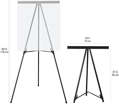 Amazon Basics High Boardroom Height Adjustable Flipchart Whiteboard and Display Easel Stand for Paper Pads and Signage, Portable, Collapsible Telescope Tripod, 37 x 18 x 28 in, Black