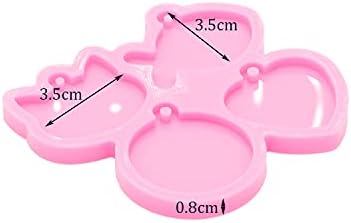 1pc Shiny 4 Cavity Pet Cat Tag Mini Cat Head/Fish/Circle/Heart Resin Silicone Molds Art DIY Handmade Charms Mold with 10PC Key Ring(DY0978)
