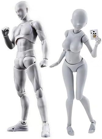 Artists Manikin Art Mannequin Figures Supplies Drawing Tools,Small Drawing Figure Model for Action Figure,Set Sketching,Painting(Gray-Male+Female)