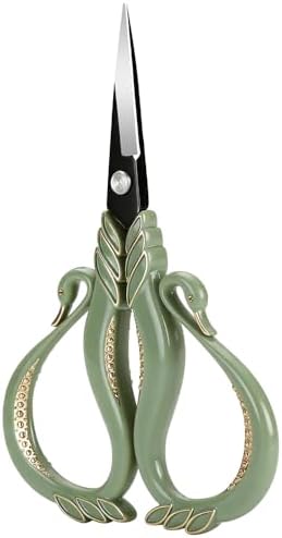 Vintage Swan Embroidery Scissors, Sharp Small Craft Scissors for Thread Cutting, Sewing, DIY Art Craft, Needlework Supplies (Green)