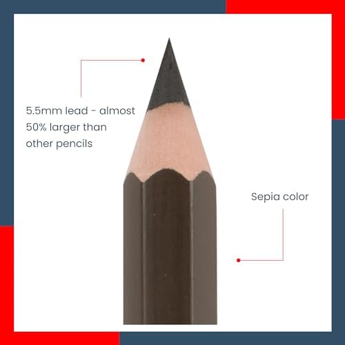 Jerry's Artarama Jumbo Jet Charcoal Pencil, 5.5mm Lead - Durable, Oversized Pencil for Sketching, Outlines & Technical Drawing, Perfect for Kindergarten & Art Enthusiasts - Sepia