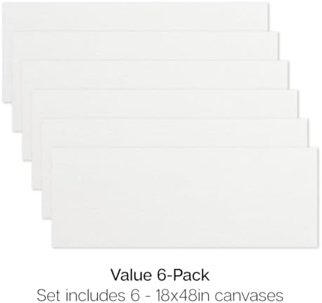 KINGART 851-6 Stretched White Canvas for Painting, 18 x 48 Inch, Pack of 6