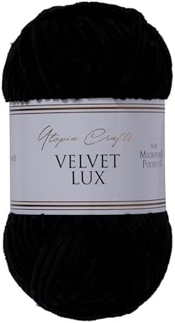 Velvet Lux Chenille Yarn for Crocheting and Knitting, 2 Pack Bulk Chunky Yarn, Super Soft Velvet Yarn for Amigurumi, Baby Blankets & Home Decor — 100g/120yds per Skein (Black)