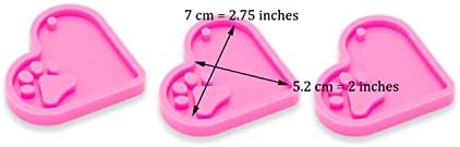 3pc Shiny Heart with Paw Cutout Resin Silicone Molds, Keychain Mould Crafts Epoxy Resin Art DIY with 10PC Key Ring(DY0404+DY0404+DY0404)