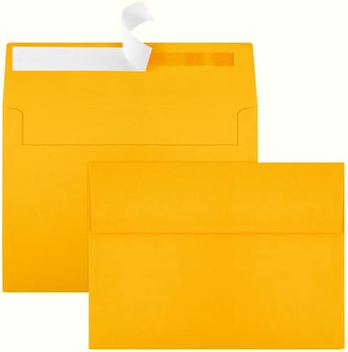 50 Packs Yellow 5x7 Envelopes 5x7, Fade Bright Yellow Color Envelopes Self Seal for Weddings, Photos, Greeting Cards, Mailing
