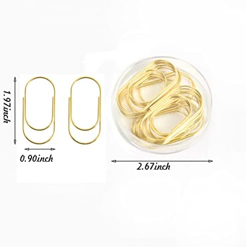 Gold Jumbo Big Paper Clips, 20pcs Oversized Gold Paperclips 50mm/2 inch Non Skid Smooth Finish Steel Wire Office Supply Accessories