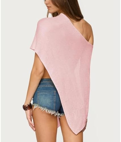 Women Knit Poncho Top Sheer Crochet Shawl Cover Up