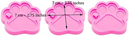 3pc Shiny Paw with Heart Resin Silicone Mold, Dog Paw Print Keychain Mould Crafts Epoxy Resin with 10PC Key Ring(DY0292+DY0292+DY0292)