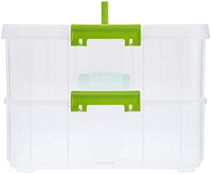 BTSKY 2 Layer Stack & Carry Box, Plastic Multipurpose Portable Storage Container Box Handled Organizer Storage Box for Organizing Stationery, Sewing, Art Craft, Jewelry and Beauty Supplies Green