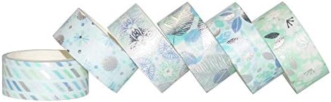 YUBBAEX 12 Rolls Blue Silver Washi Tape Set Masking Decorative Tapes (Blue Mix)
