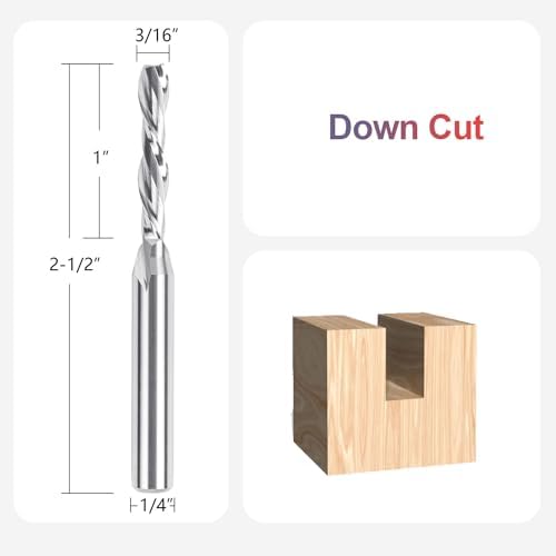 SpeTool 3/16" Cutting Diameter Downcut Spiral Router Bit 1/4" Shank Carbide End Mill CNC Wood Router Bits for Slotting Trimming