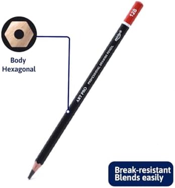 Pointer Art Pro Drawing Pencils Set, 12 Graphite Pencils 6H-12B, Professional Artist Sketching Kit
