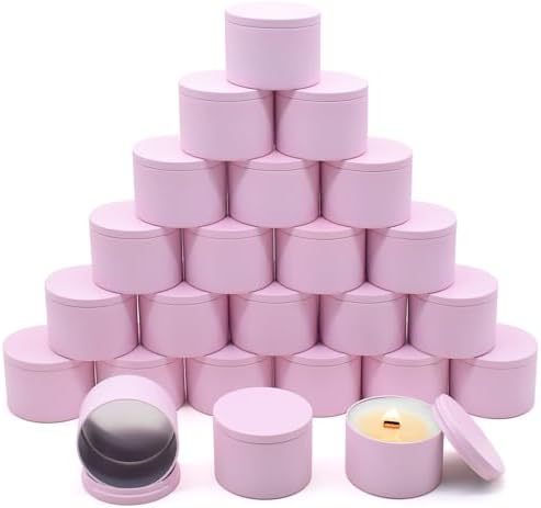 24-Pack 8oz Candle Tins with Lids, Metal Candle Jars for Candle Making, Empty Containers Vessels Bulk for Small Business & Beginners DIY Storage -Pink