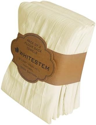 Flour Sack Towels | Tea Towel for Crafts | Kitchen | Dish | Cotton Blank Towel for Embroidery | Baking Bread Proofing Linen Cover | Thick Absorbent Quick Dry | 3 Pack 18"x28" Natural