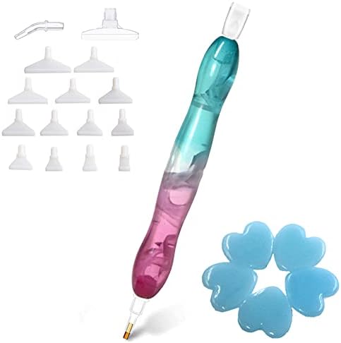 Praise V Do Diamond Painting Art Drill Bead Pen Accessories Tool Kit, 5D Stylus Tips Placers Heads and Clays Fuchsia Blue