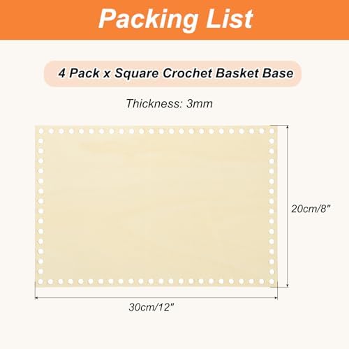 PATIKIL 8 x 12 Inch Crochet Basket Base, 4 Pcs Basket Bottoms Square Wood Base Shaper Bag Making Supplies Weaving Knitting Kit for Crochet Shoulder Bag Handbag Purse Craft