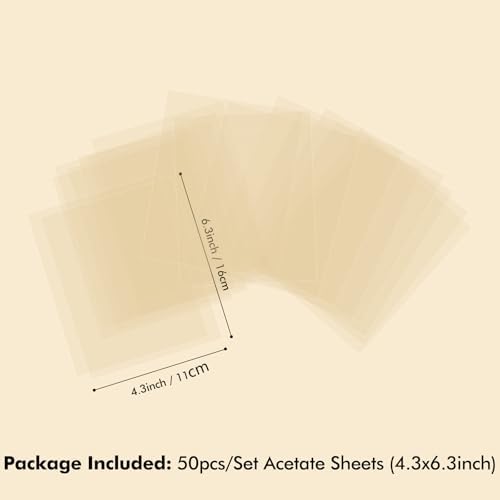 Briartw 50 Sheets 4.3x6.3inch Heat Resistant Clear Acetate Sheets for Embossing and Stamping for Shaker Cards Window Plastic Sheets Heat Embossed Card Making Friendly Acetate Sheets Anti-static,0.005"