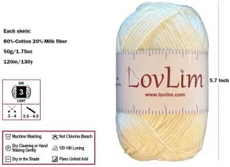 Yarn Pack, 2 skeins of 50g Each, Soft Cotton Yarn for Crochet and Knitting, Craft DK Amigurumi Yarn (White Cream)