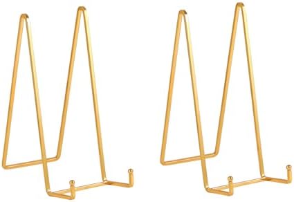 Large Plate Holder Display Stand - 12 inch Super Tall Big Plate Stands for Heavy Duty Display - Metal Picture Frame Stand - Tabletop Easel Stand for Decorative Platter | Plaque | Book - 2 Pack - Gold