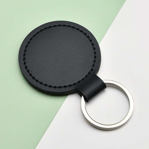 10PCS PU Leather Keychain Blanks Black Double Side Leather Keychain Kits with Key Rings Round Sublimation Key Fob Holder Heat Transfer Keyring Bulk for DIY Craft Making Birthday Gift