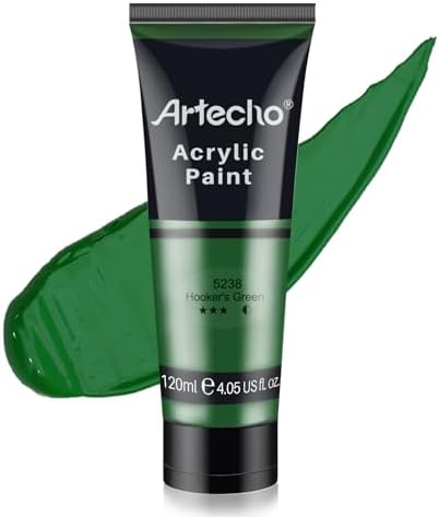 Artecho Hooker's Green Acrylic Paint 120ml /4.05oz Tube | Semi Glossy Finish, High Pigment Rich Color Craft Paint for Canvas, Rocks, Wood, Fabric, Ceramic, Non-Toxic