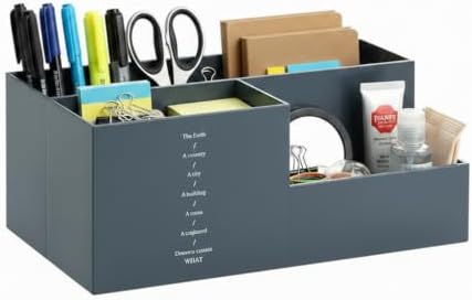 Jekelife Desk Organizer,3 Compartment Multi Grid Desk Container, Open Wide Opening Hard Thickened Pen Holder for Office Stationery, Home Small Item, School Supplies Organization Grey