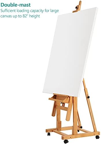 VISWIN Heavy-Duty H Frame Easel, Hold Canvas to 82", Tilts Flat, Adjustable Beech Wood Large Easel for Painting with Storage & 4 Wheels, Professional Floor Art Easel Stand for Adults, Artists