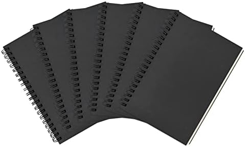 DSTELIN Blank Spiral Notebook, 6-Pack, Soft Cover, Sketch book, 100 Pages / 50 Sheets, 7.5 inch x 5.1 inch, 100GSM, (Black)