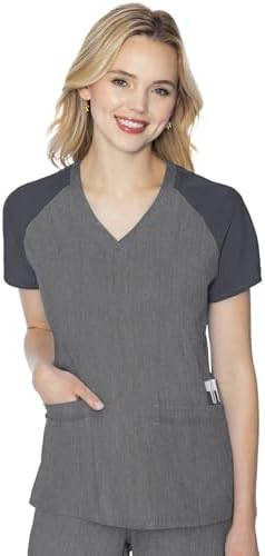 Med Couture Touch Scrub Top for Women Raglan Sleeve 6 Pockets Modern Fit
