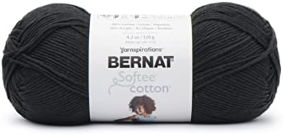 Bernat Softee Cotton Yarn for Crocheting Soft, Black, 3-Pack