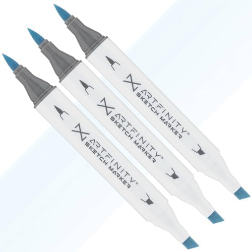 Artfinity Sketch Markers - Set of 3 - Polar Blue B8-0, Vibrant, Professional, Dye-Based Alcohol Markers for Artists, Drawing, Travel, & More