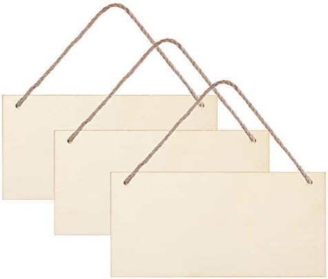 JANOU 3pcs Unfinished Wood Sign Blank Rectangle Hanging Wooden Plaque DIY Craft Project Wood Sign with Rope Door Wall Art Decorative, 6x12''