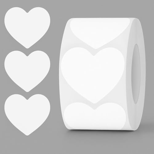 Anwyll Heart Stickers - 500Pcs 1Inch Valentines Day Heart Stickers White Heart Shape Sticker for Reward Classroom Self Adhesive Love Incentive Sticker for Envelope Seal Card Birthday Wedding Favors