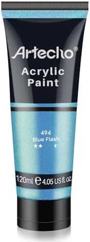 Artecho Blue Flash Acrylic Paint 120ml /4.05oz /4.05oz Tube | Semi Glossy Finish, High Pigment Rich Color Craft Paint for Canvas, Rocks, Wood, Fabric, Ceramic, Non-Toxic